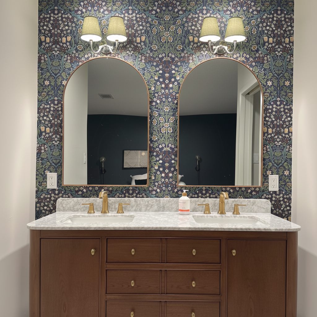 Customer bathroom vanity with sconces