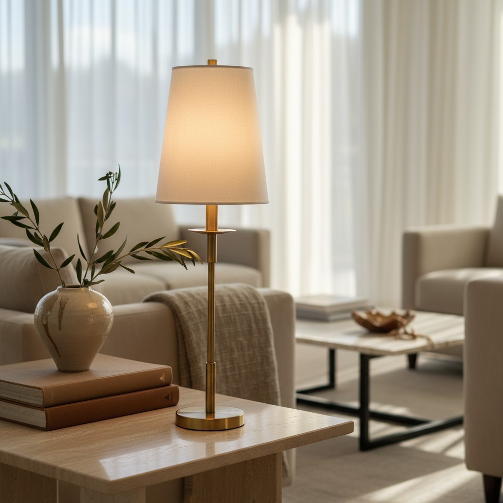 Rowan table lamp on a side table in a softly lit room