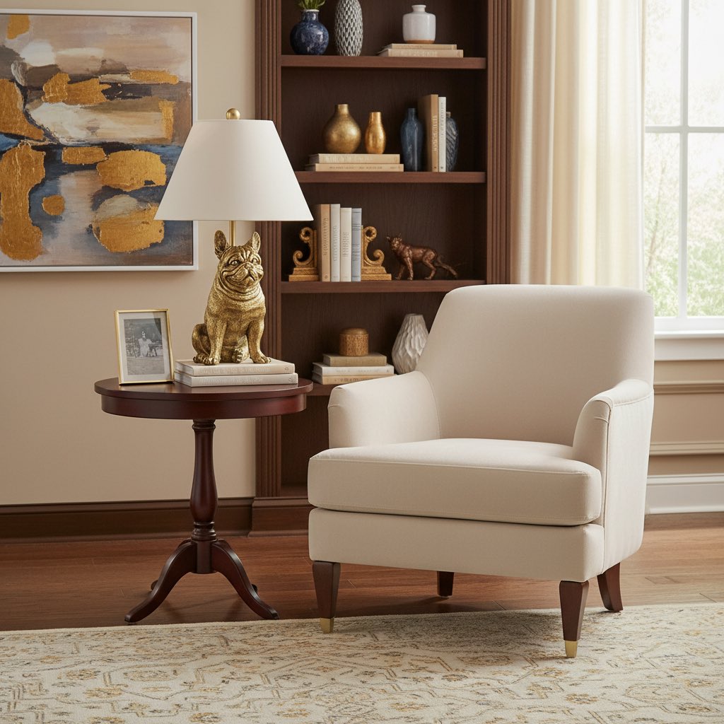 Animal table lamp beside an armchair
