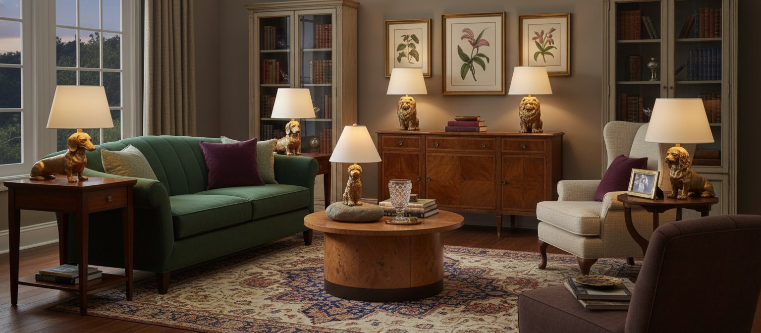 Pawdia animal table lamp styled in a living room