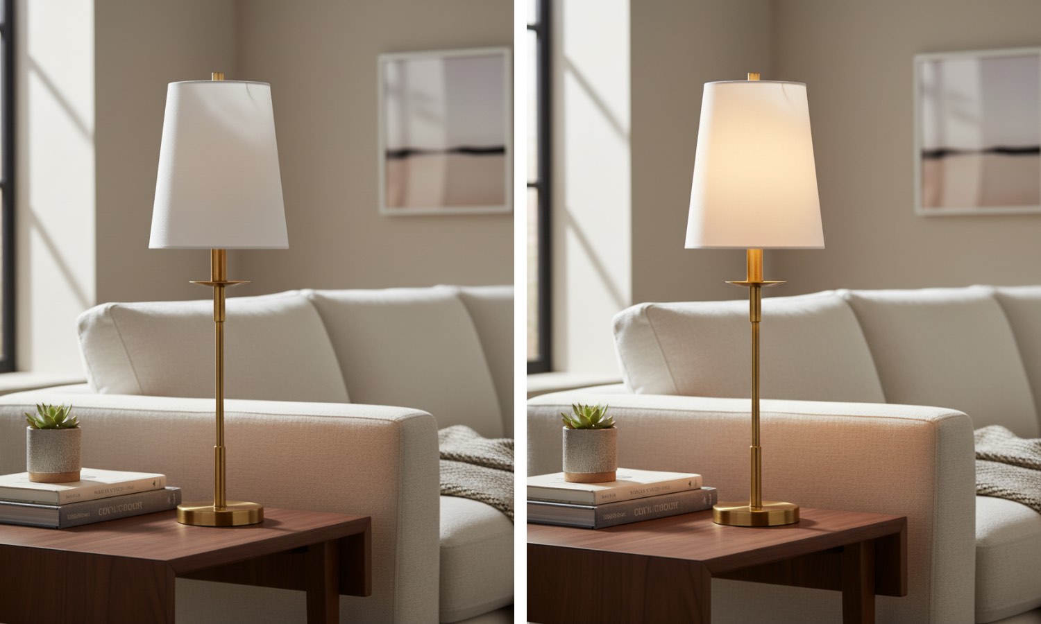 Switch light comparison showing the lamp off and on