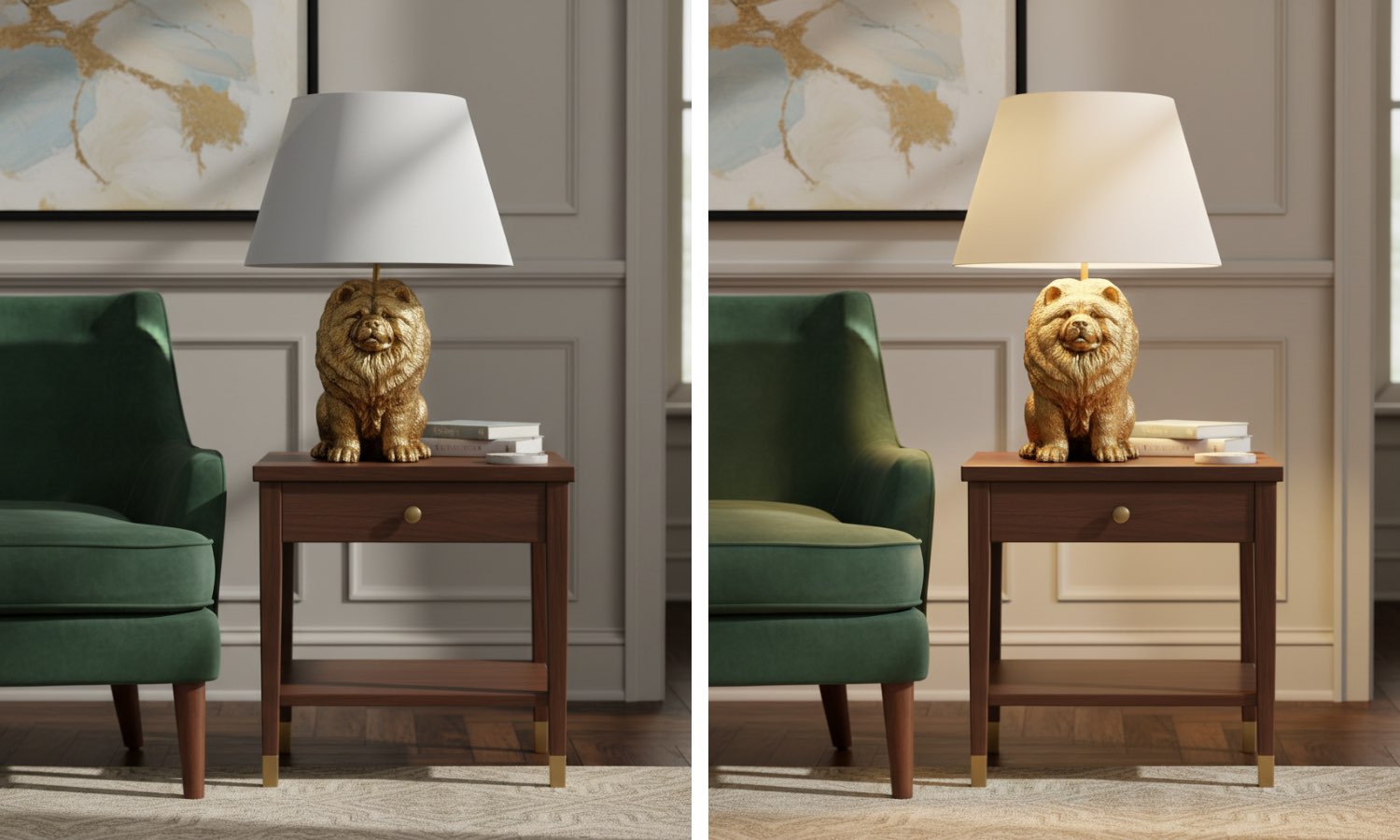 Switch light comparison for the Pawdia table lamp