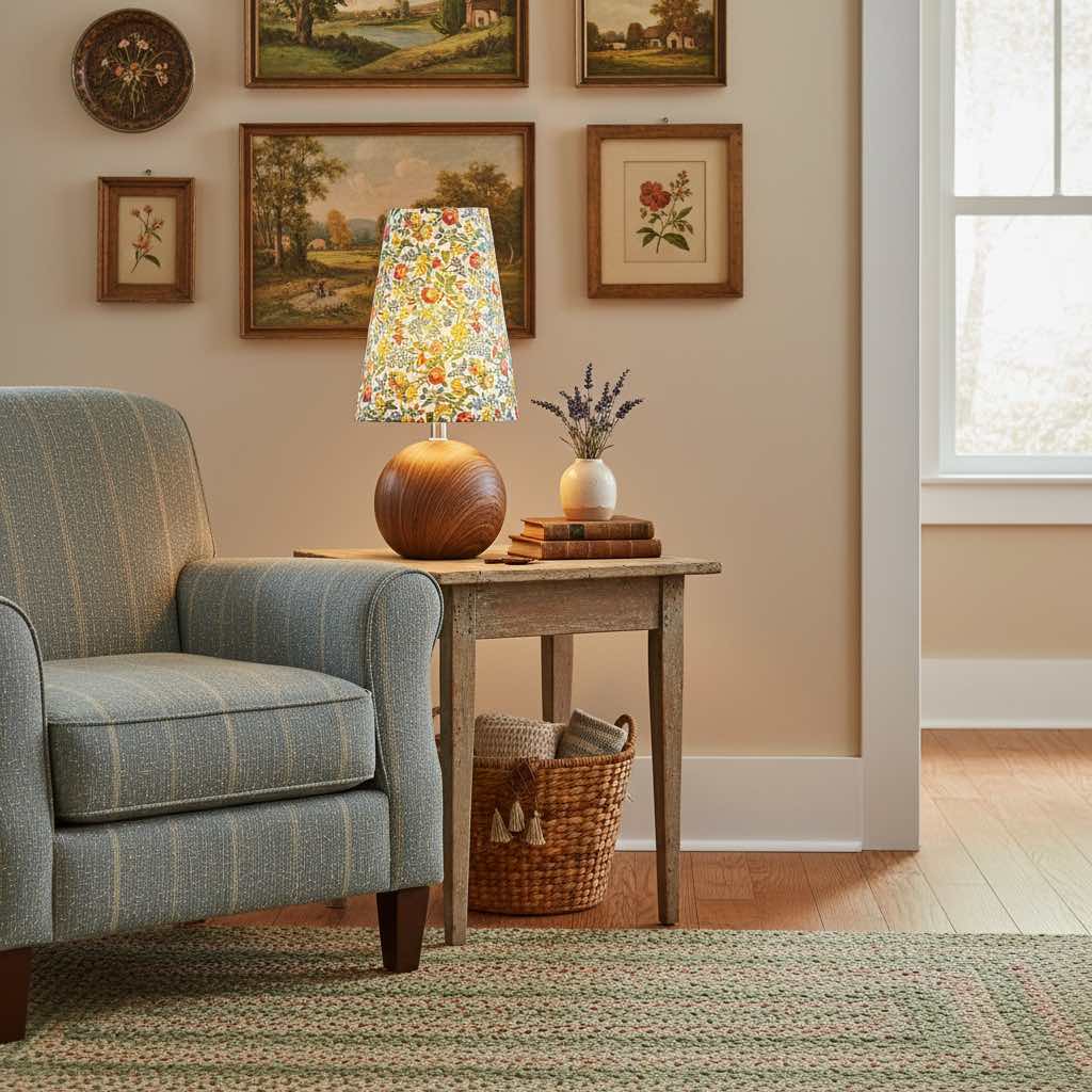 Florence floral table lamp next to an armchair