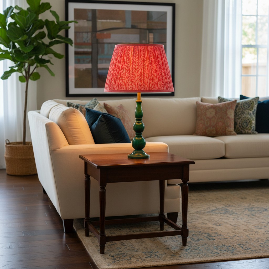 Grainora table lamp displayed on a table in a living room
