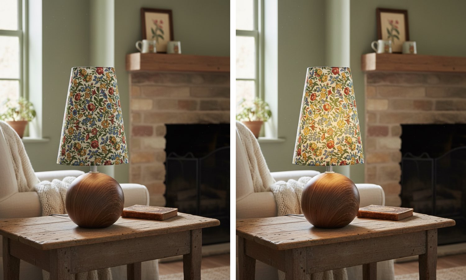 Switch light comparison for the Florence floral table lamp