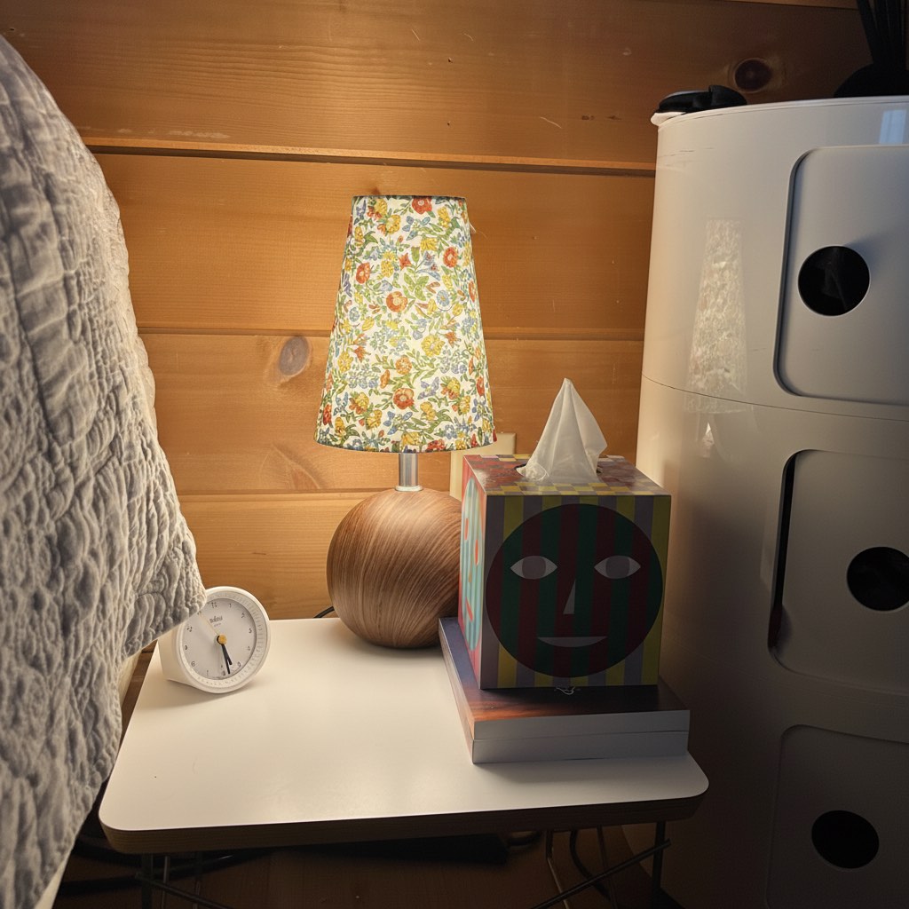 Customer styled Florence floral table lamp on a nightstand