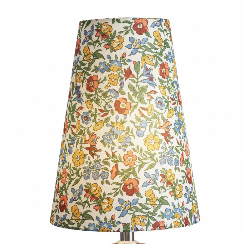 Close view of the colorful floral fabric shade