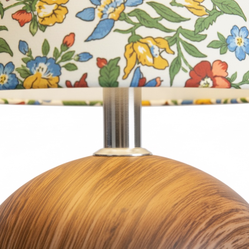 Close view of the floral lampshade and metal support