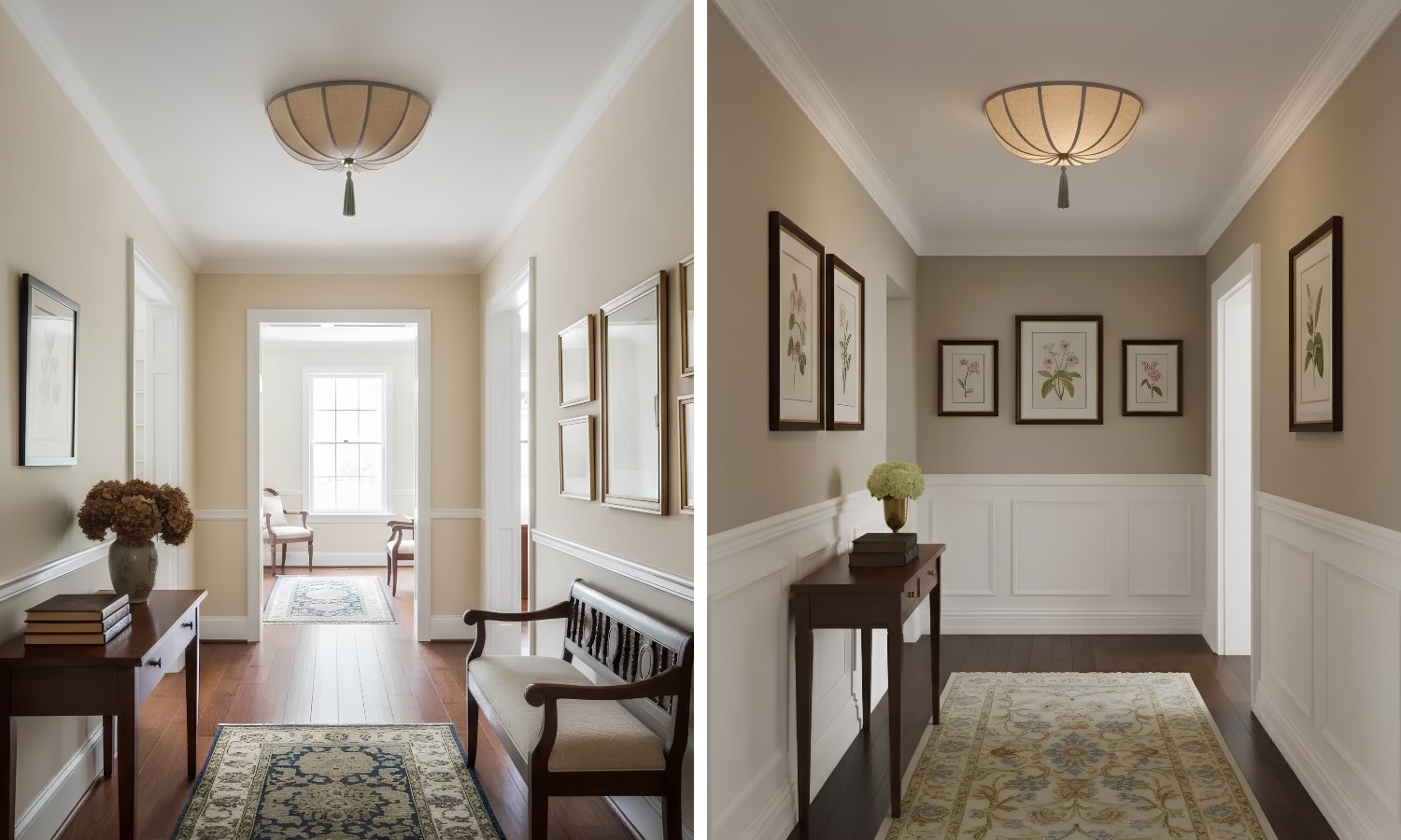Valoflor ceiling light comparison in hallway scenes