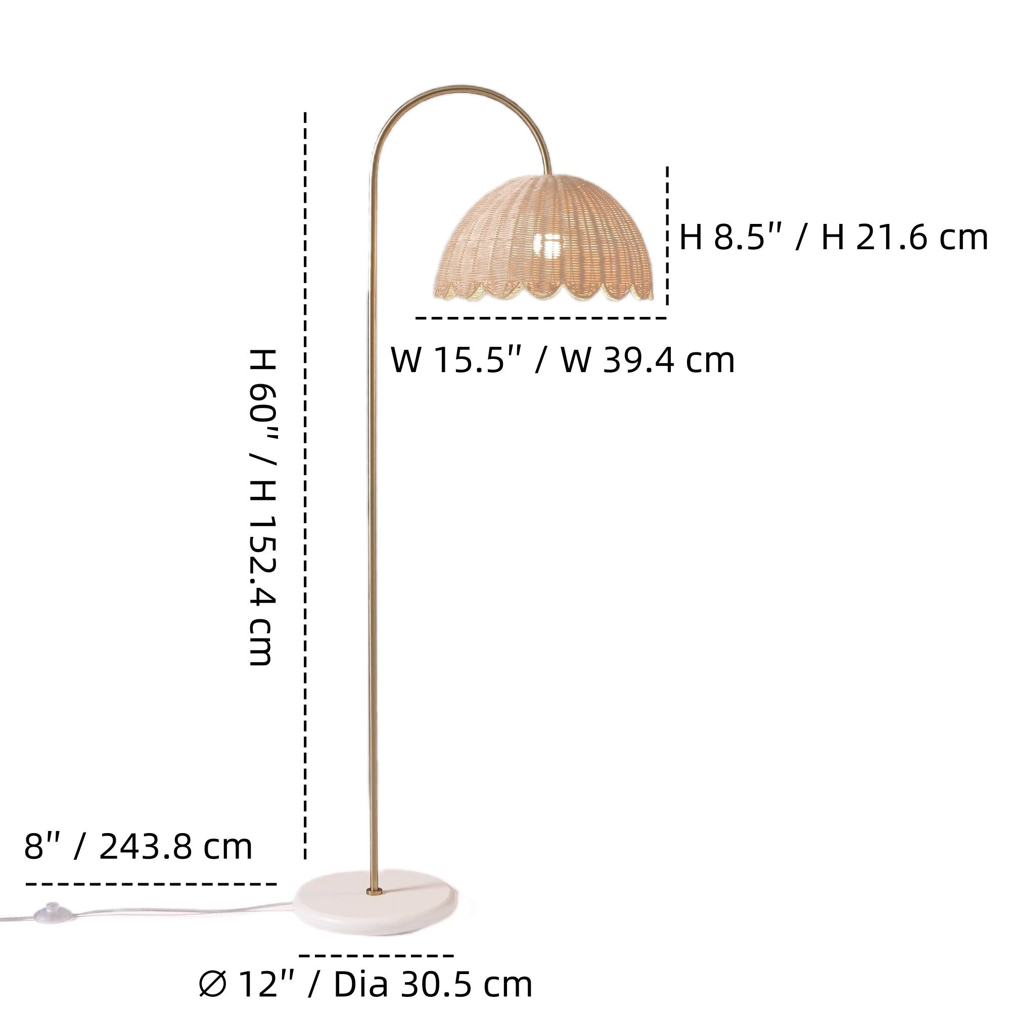 Olvara floor lamp dimensions diagram