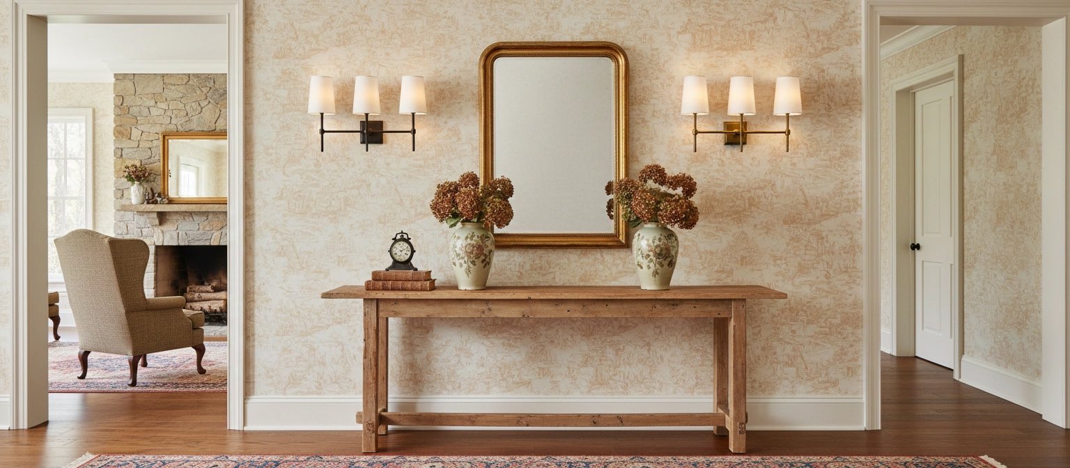 Derlina wall lamp styled above a console table with mirror