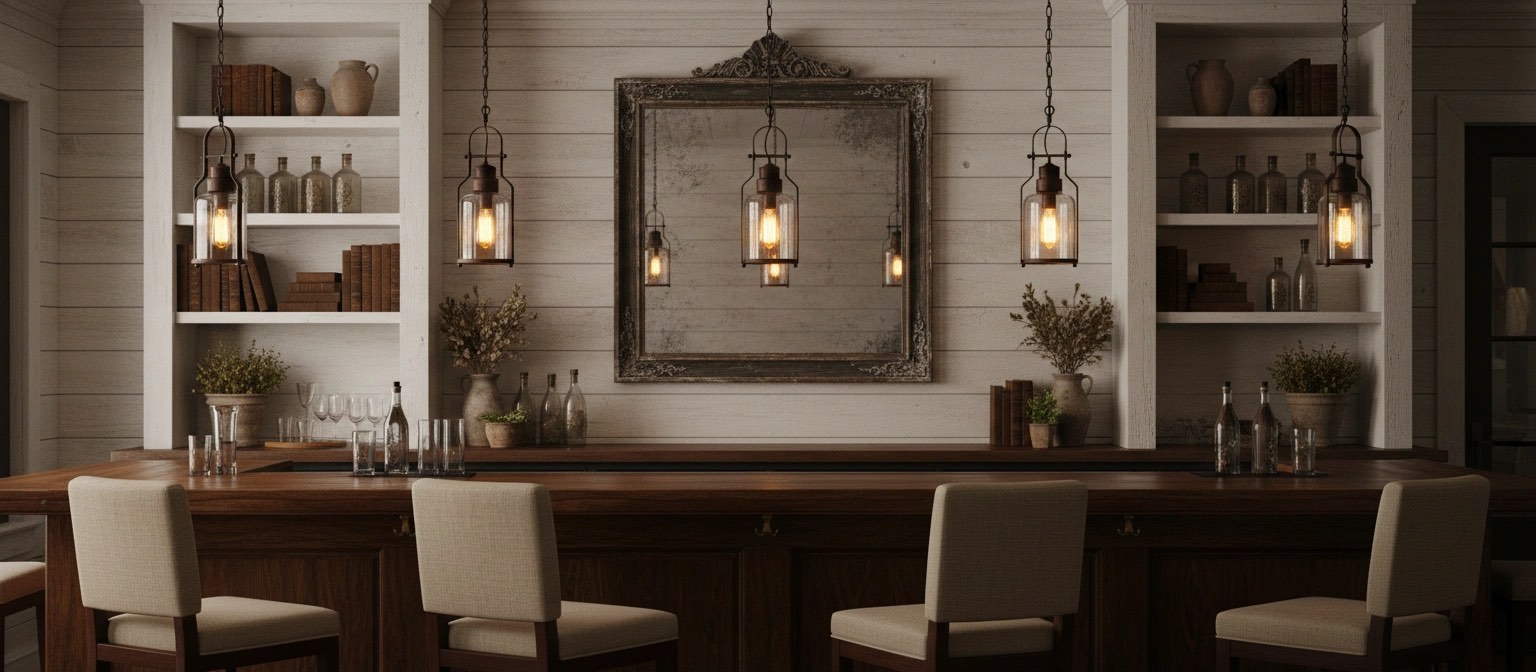 Multiple Lirra pendant lights installed in a bar interior
