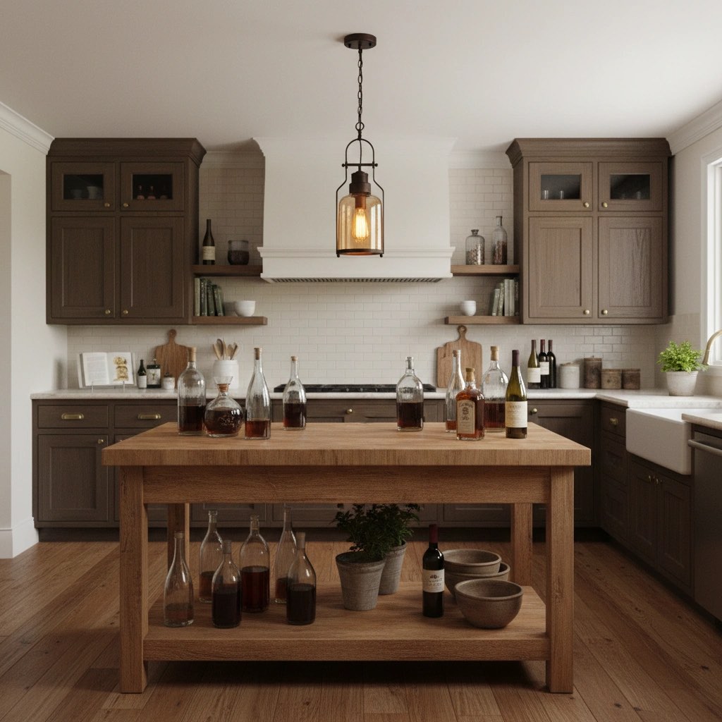 Lirra pendant light installed above a kitchen island
