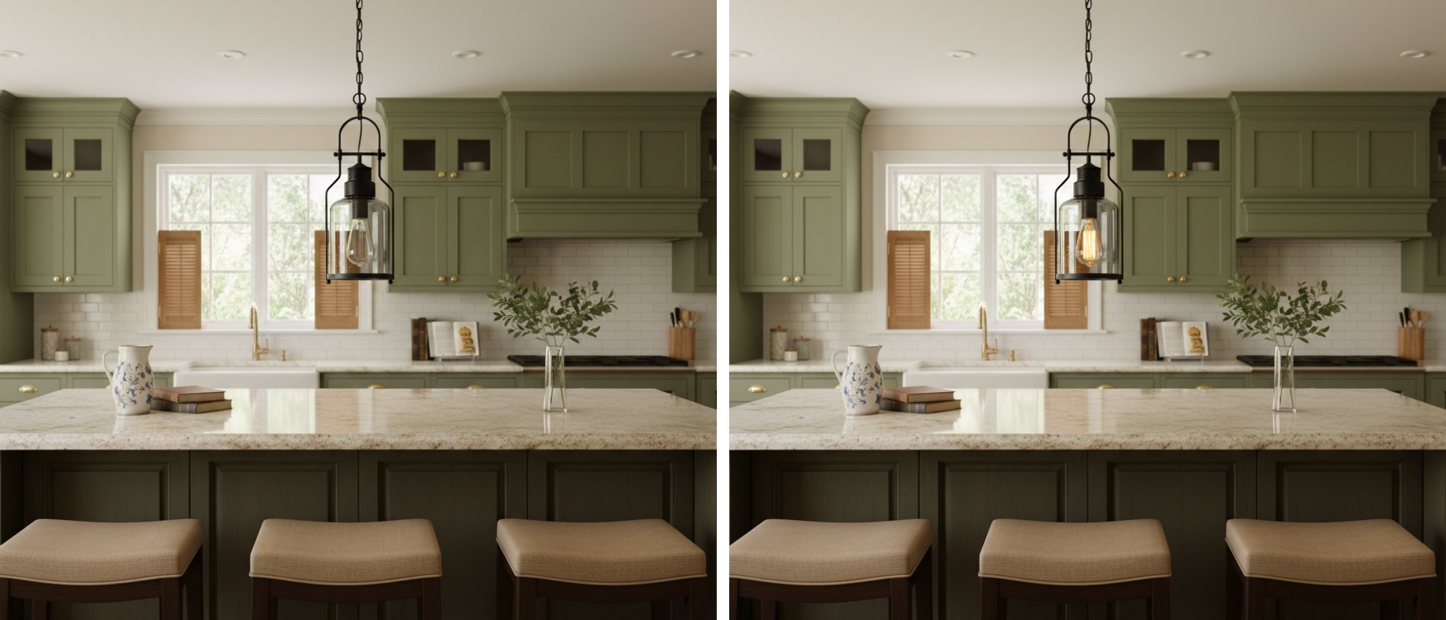 Lighting effect comparison for the Lirra pendant lamp