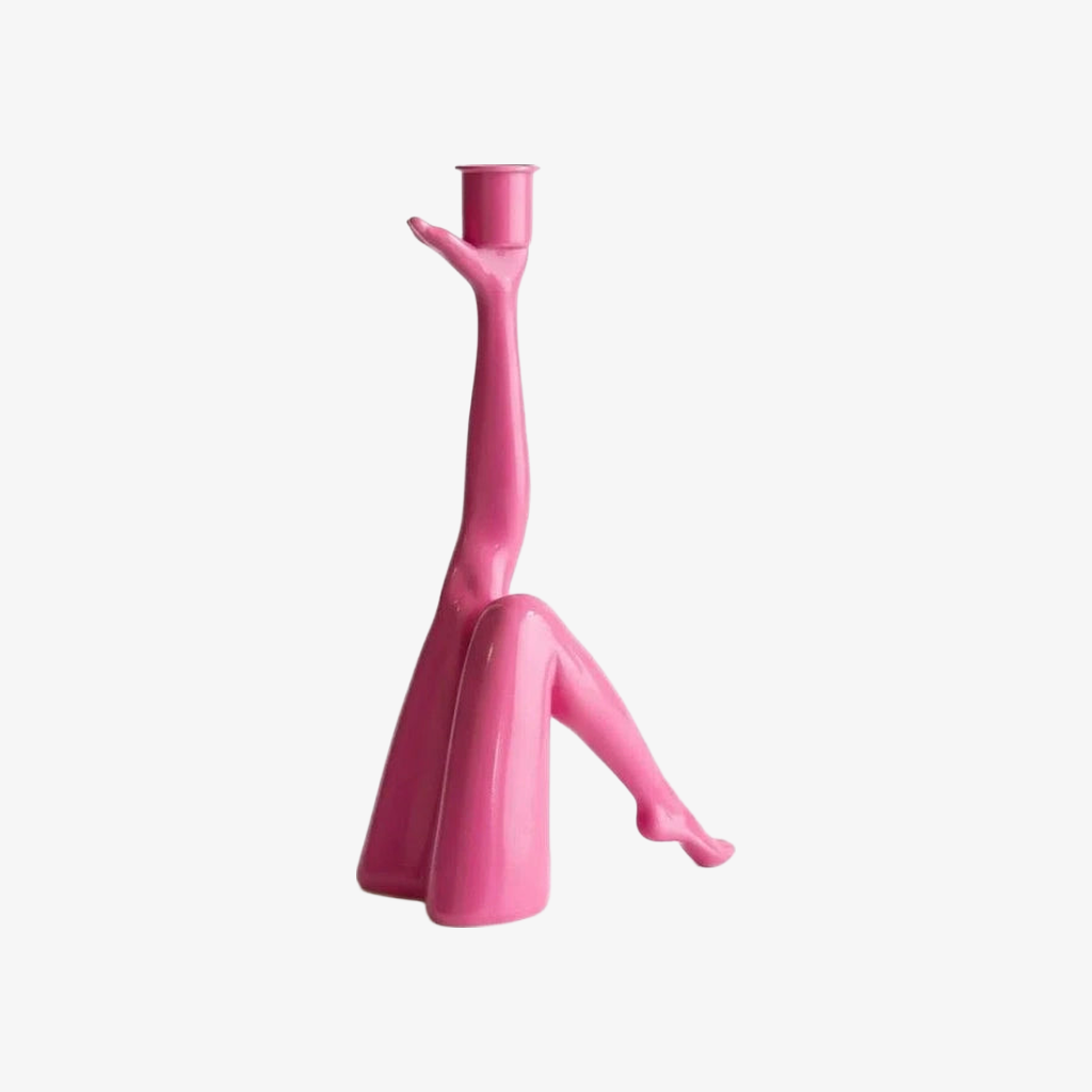 Pink bent-leg style variation of Kickra candle holder