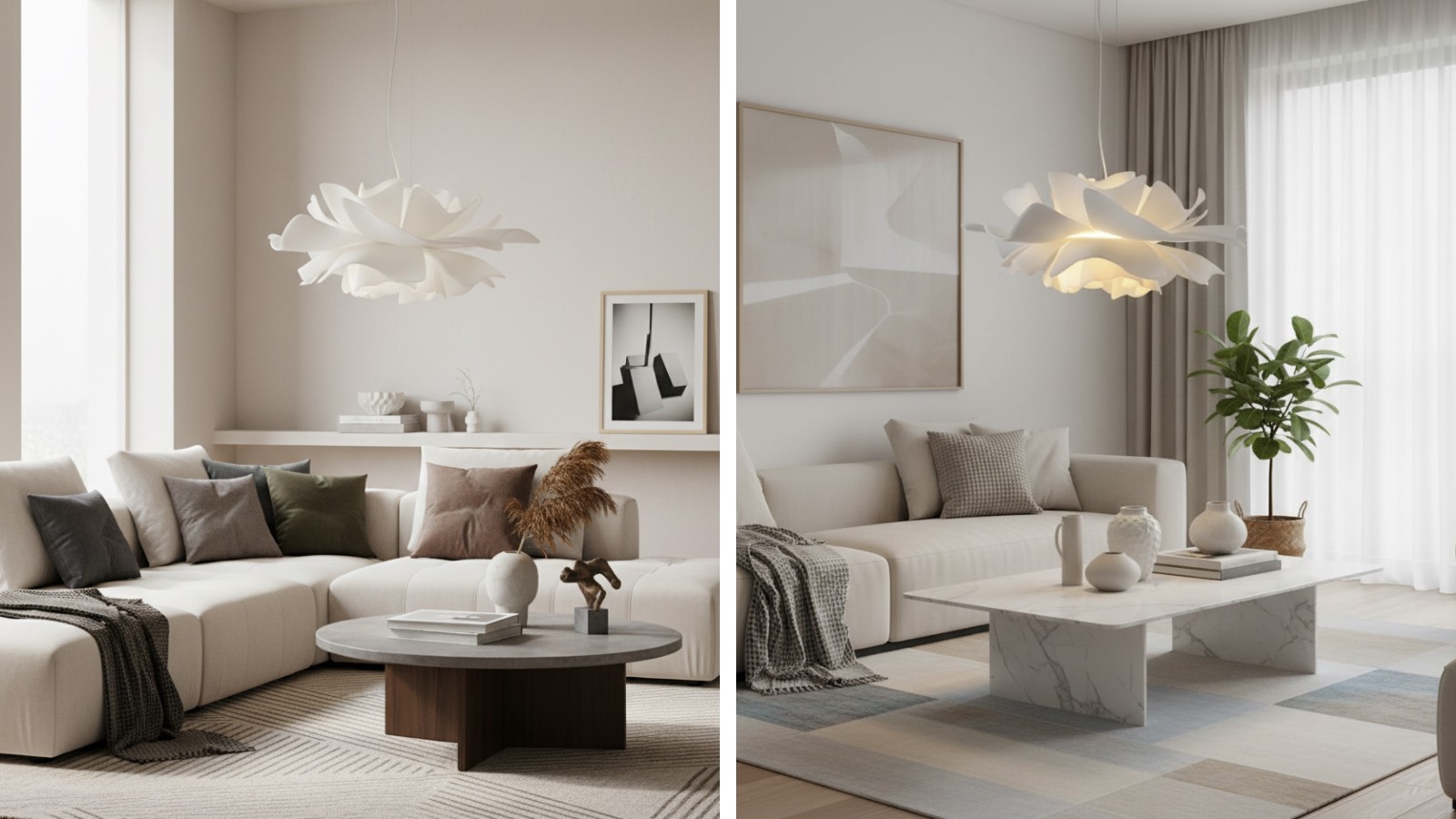 Lighting effect comparison for the Blossenari pendant lamp