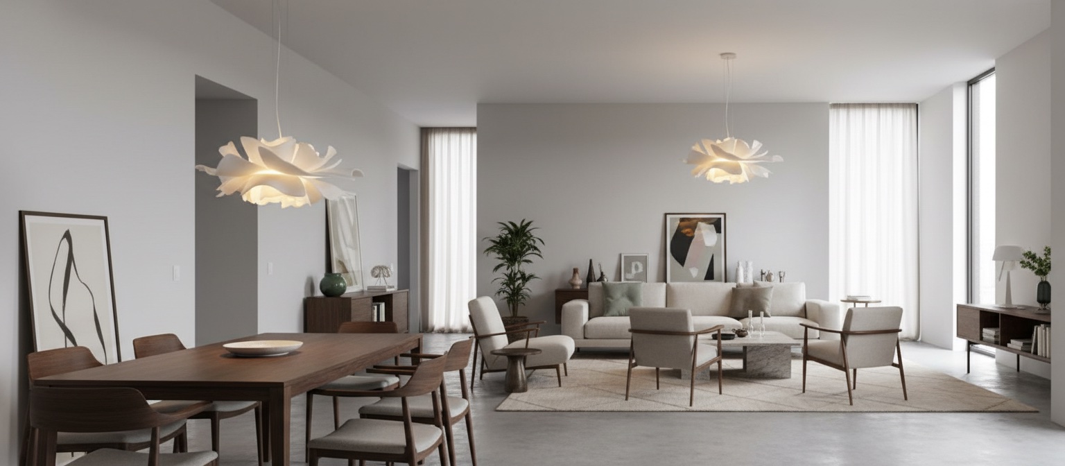 Blossenari floral pendant lamp in a modern living and dining room