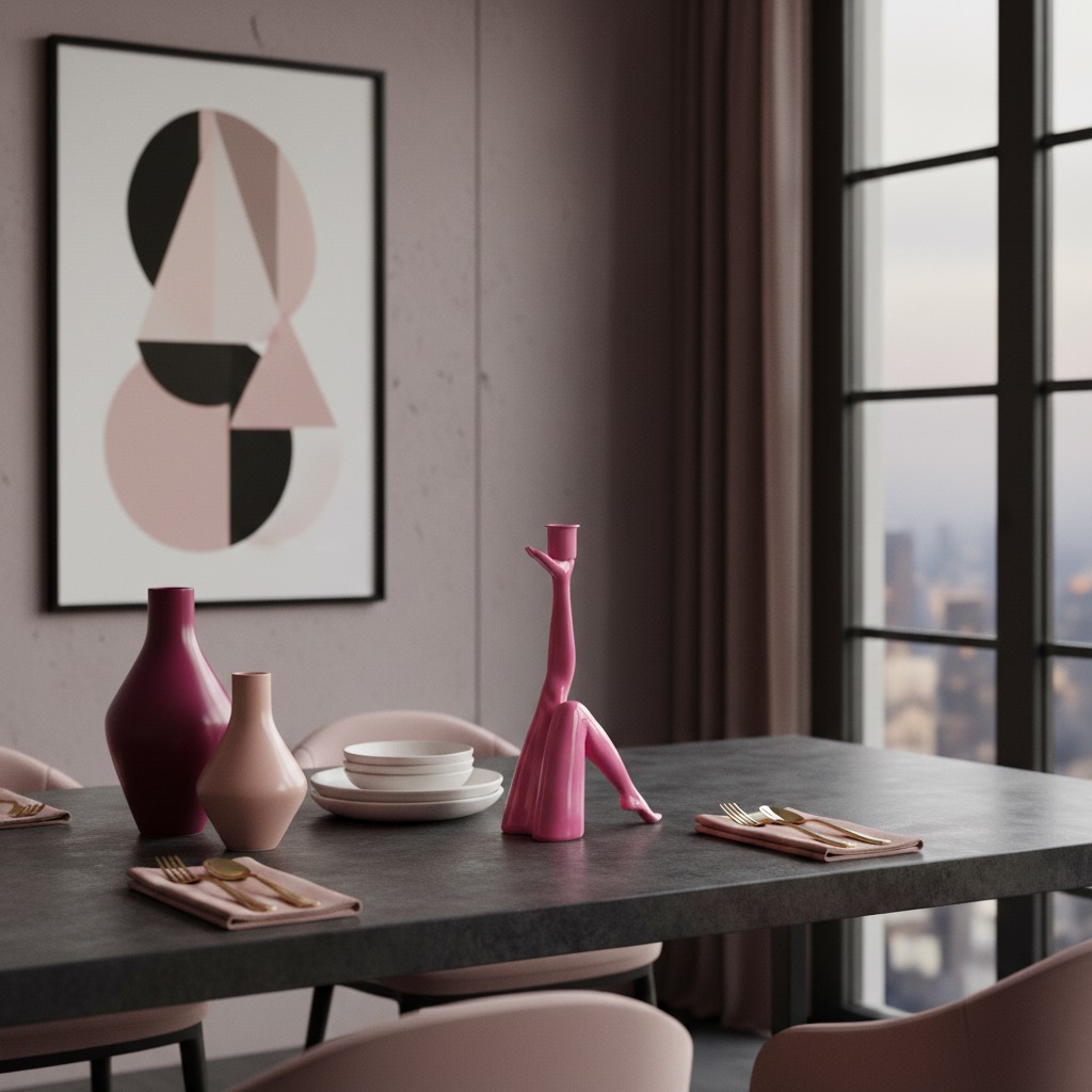 Pink Kickra candle holder on a dining table