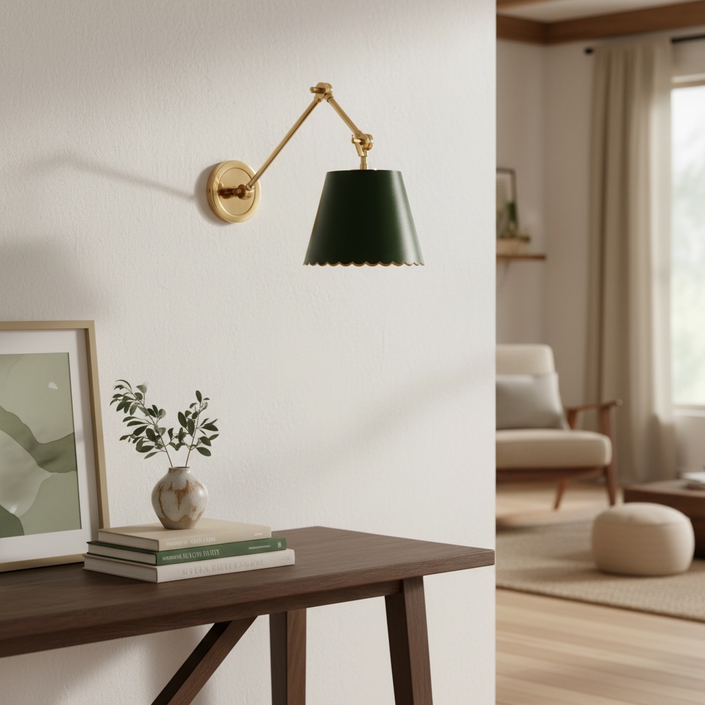 Foldray green scalloped wall light above a table