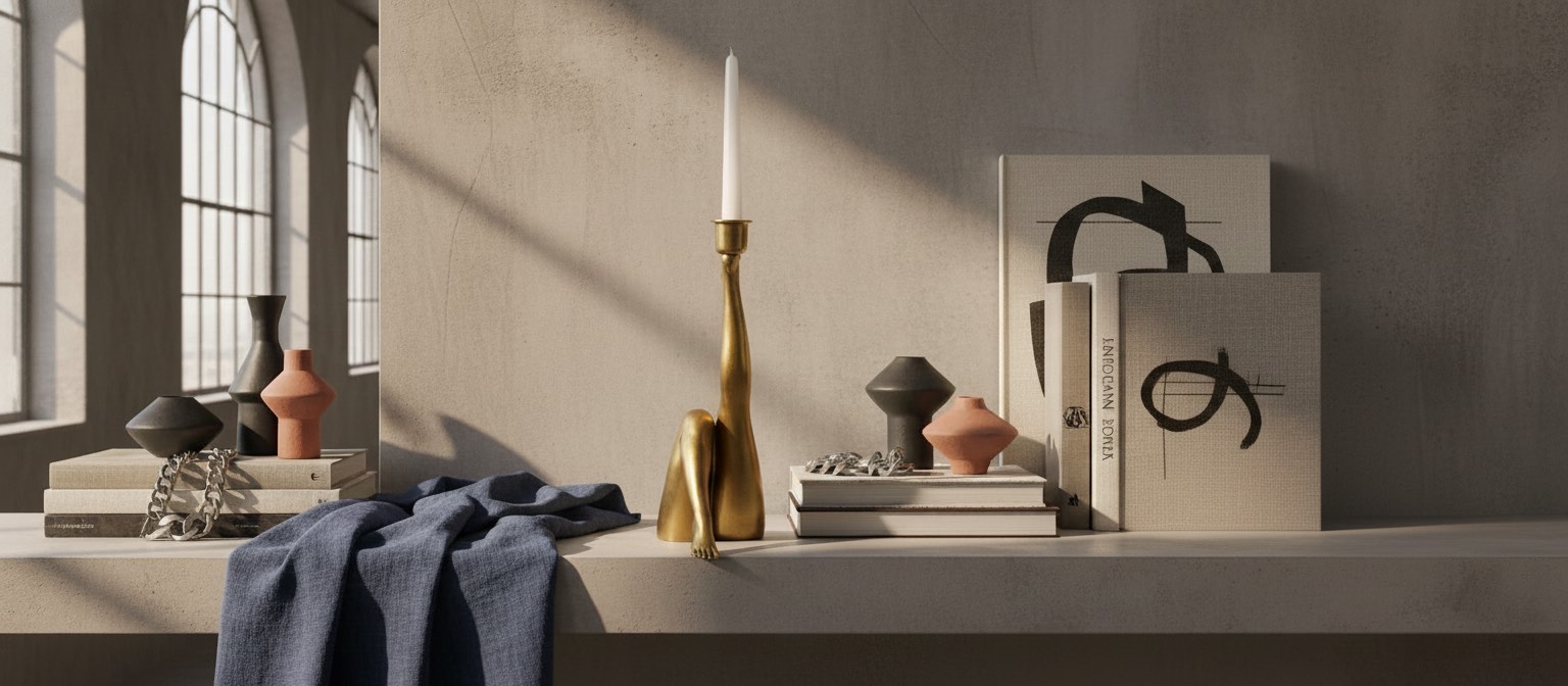 Kickra candle holder styled on a mantel with decor accents