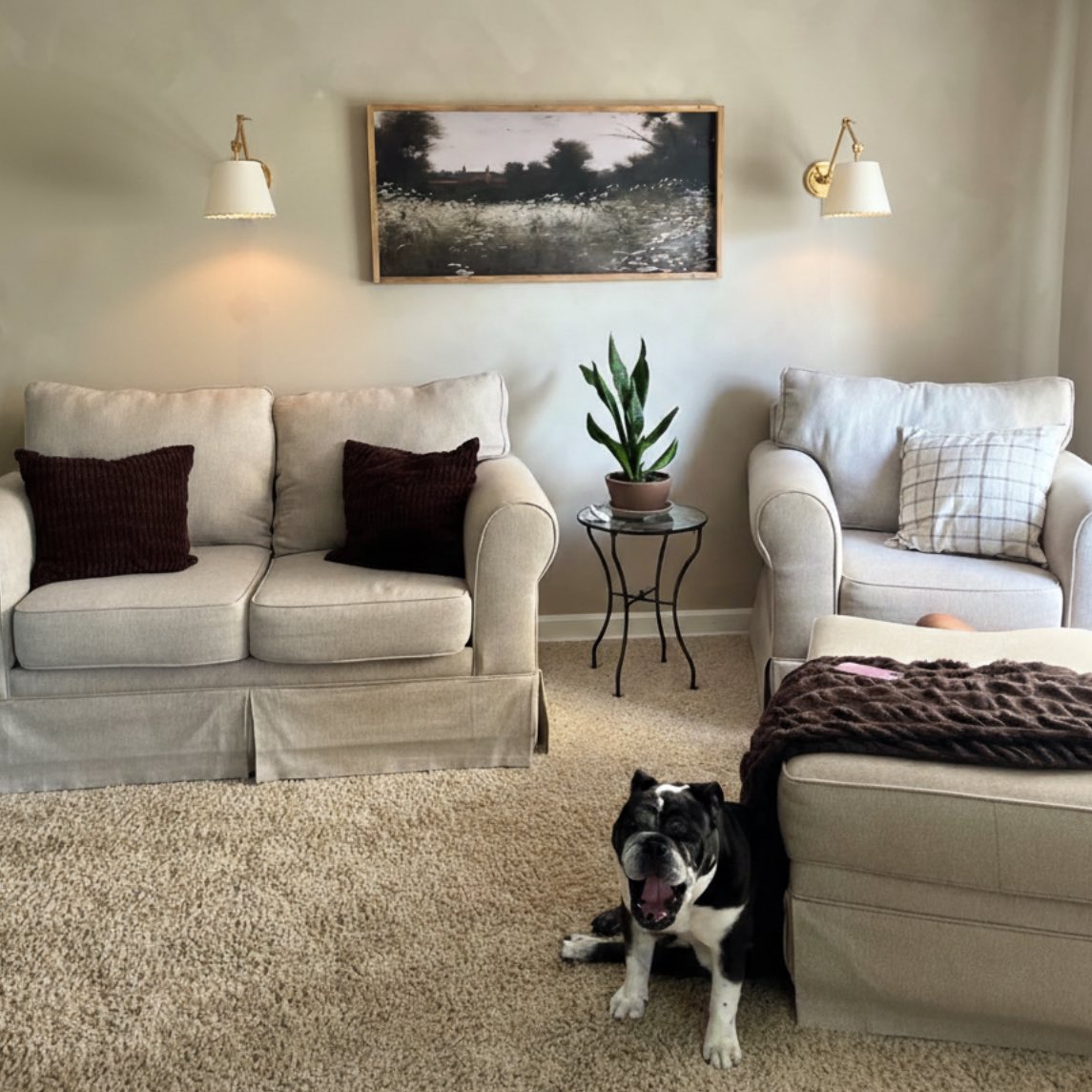 Customer living room with Foldray wall sconces