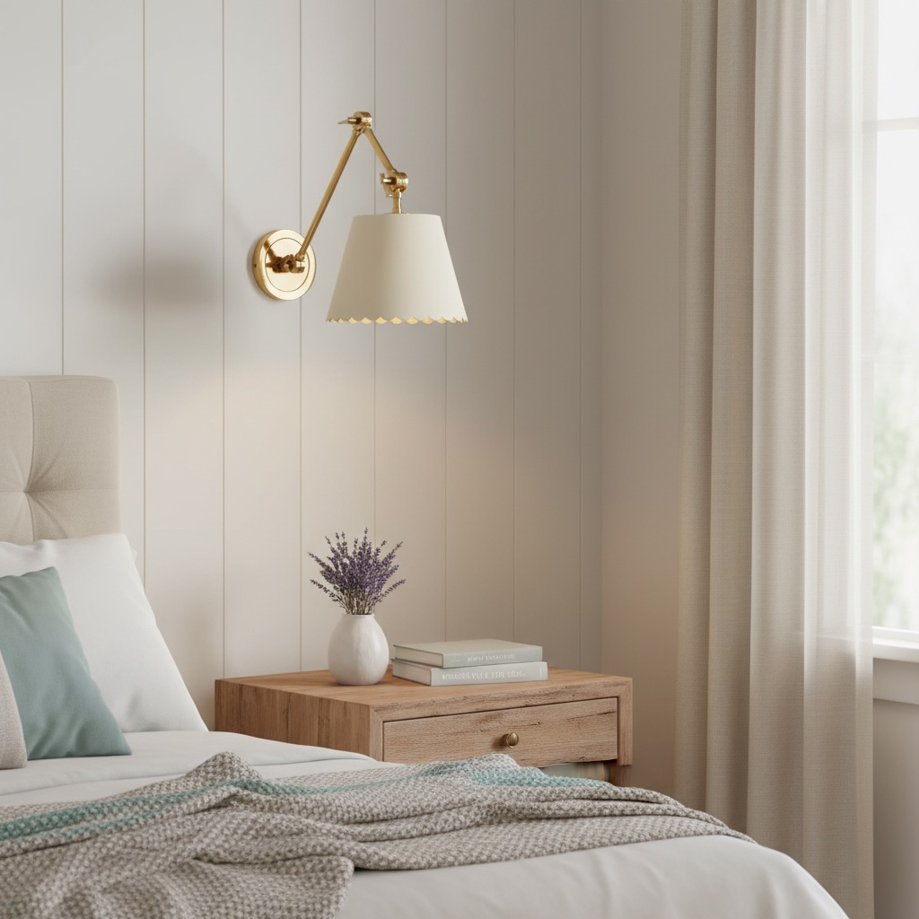 Foldray white wall sconce in a bedroom scene