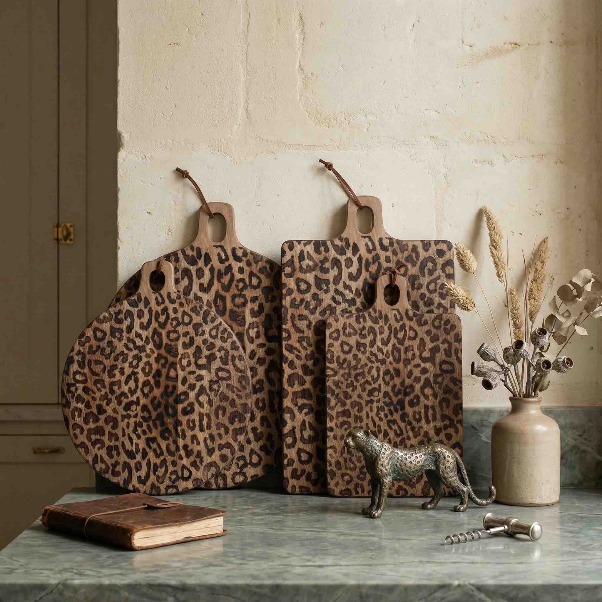 Customer photo of two leopard print boards as kitchen decor
