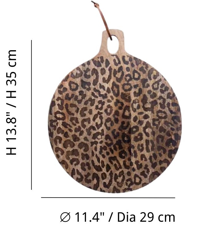 Round small leopard print board dimensions diagram