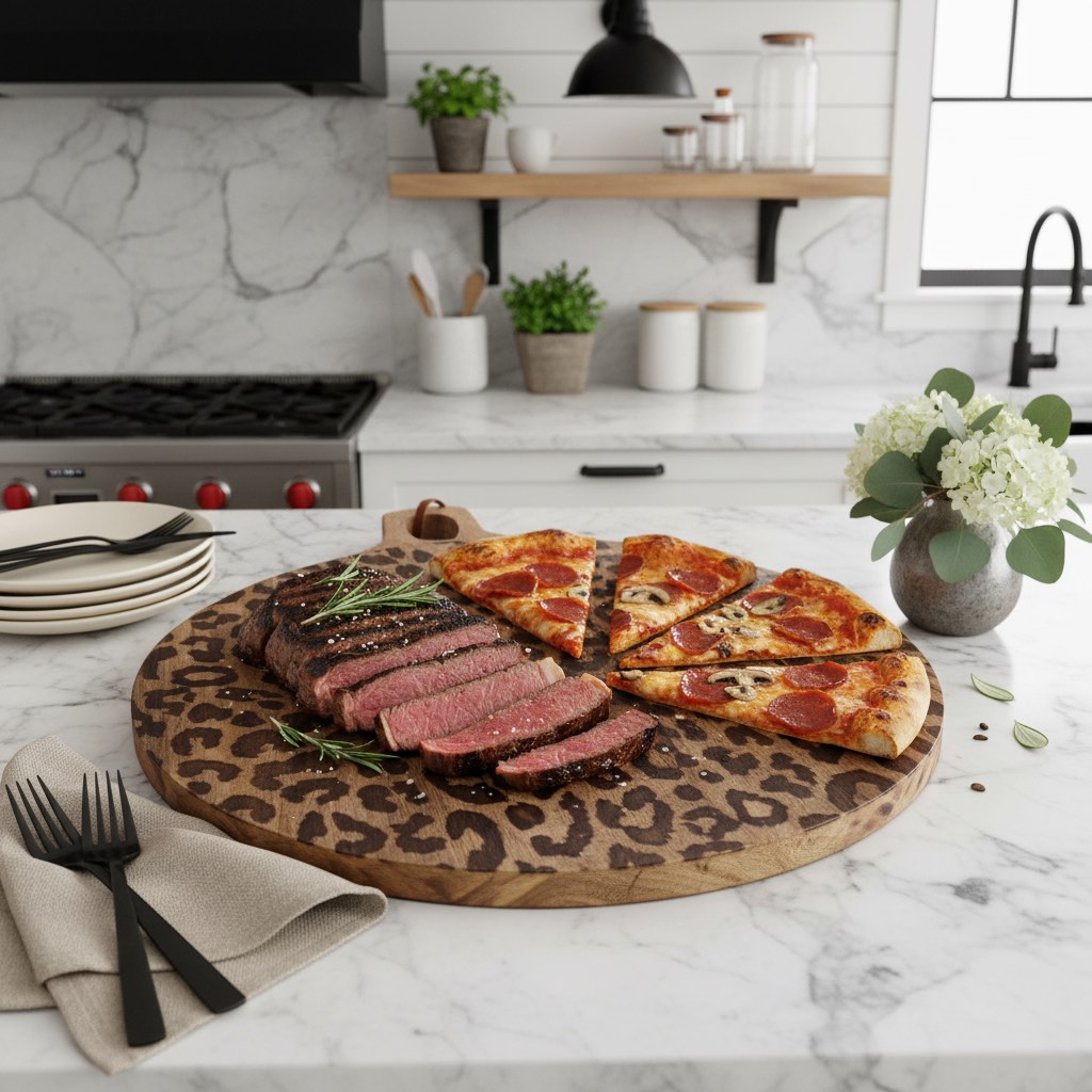 Large leopard print serving board for main serving and styling