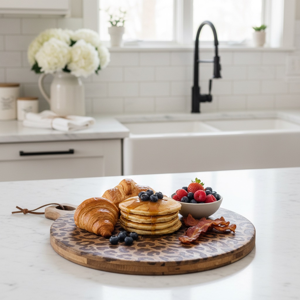 Leopard print board with drinks and snacks