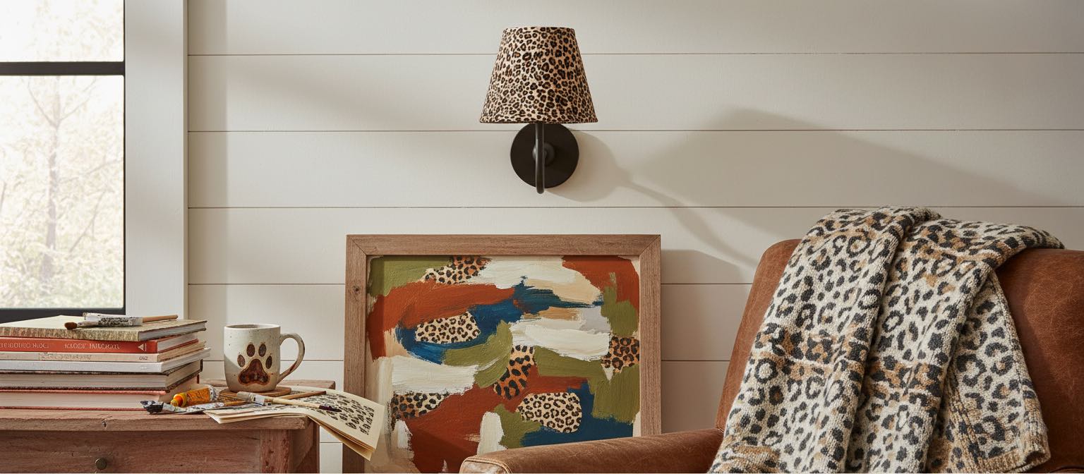 Leopard print shade wall light scene
