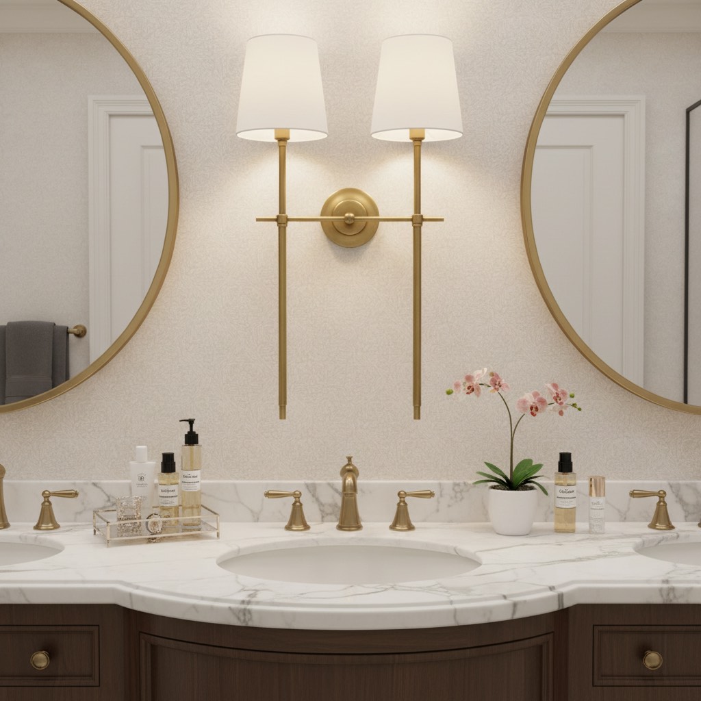 Double Bryant wall lamp near a bathroom mirror