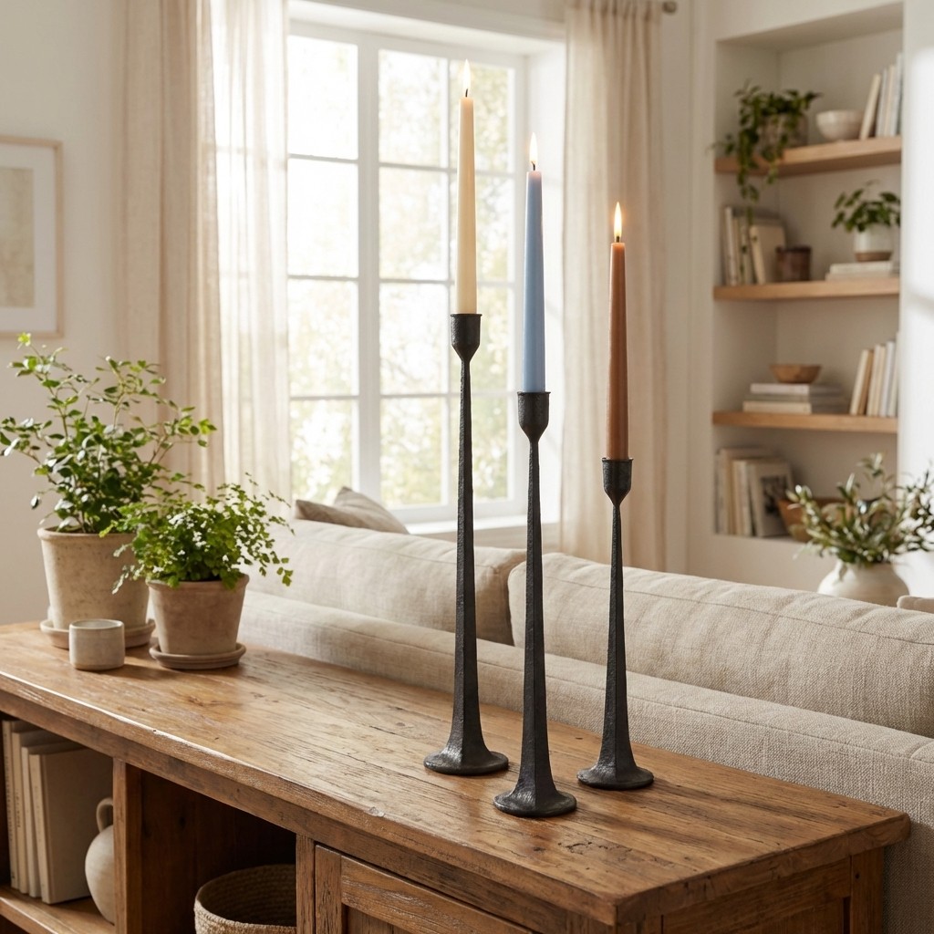Tegna taper candle holders in a bright living space