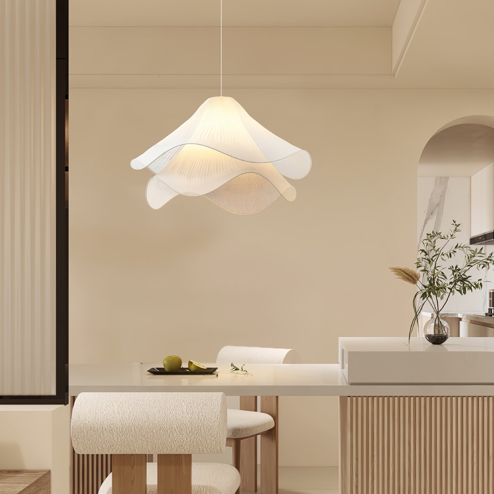 Floral pendant light over a dining area