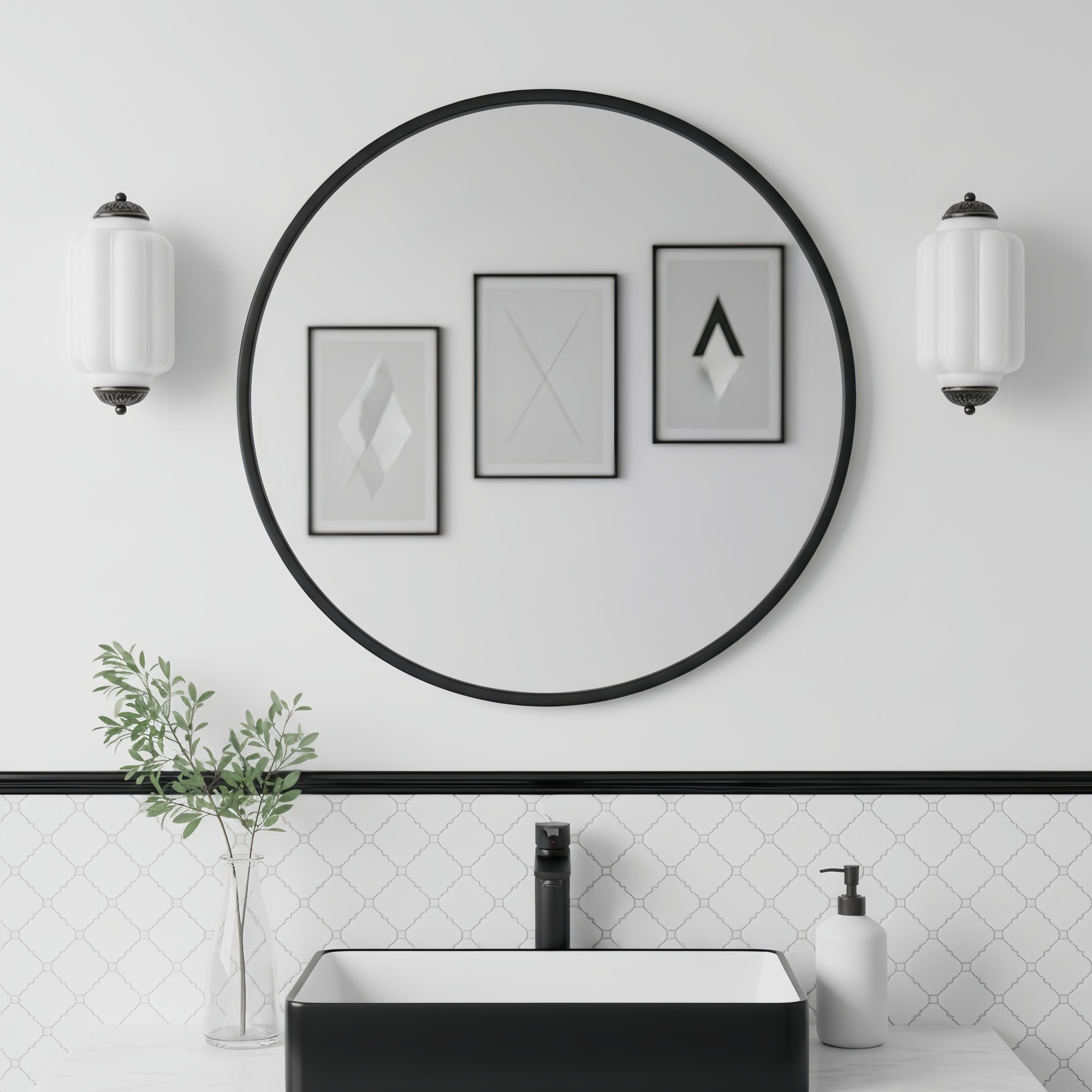 Eloise wall sconces around a bathroom mirror