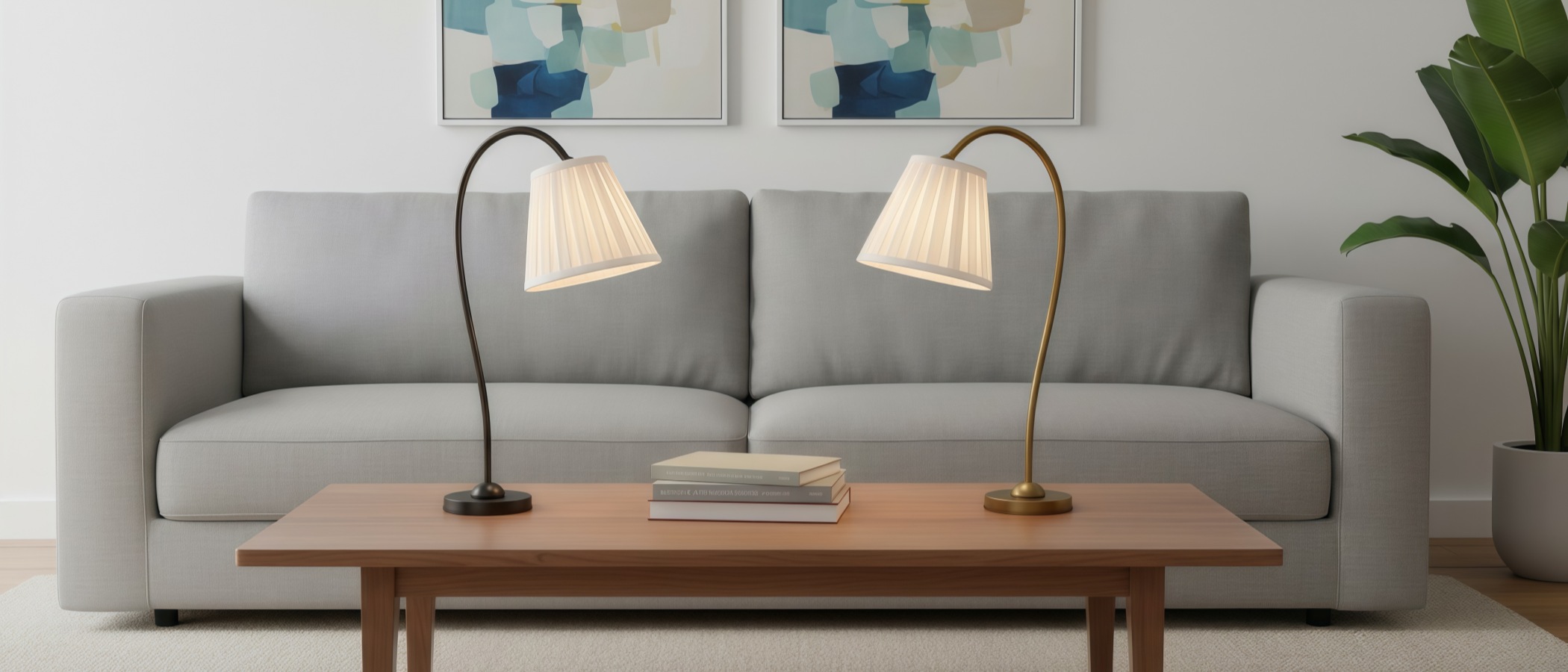 Luvora table lamps styled on a coffee table in front of a sofa