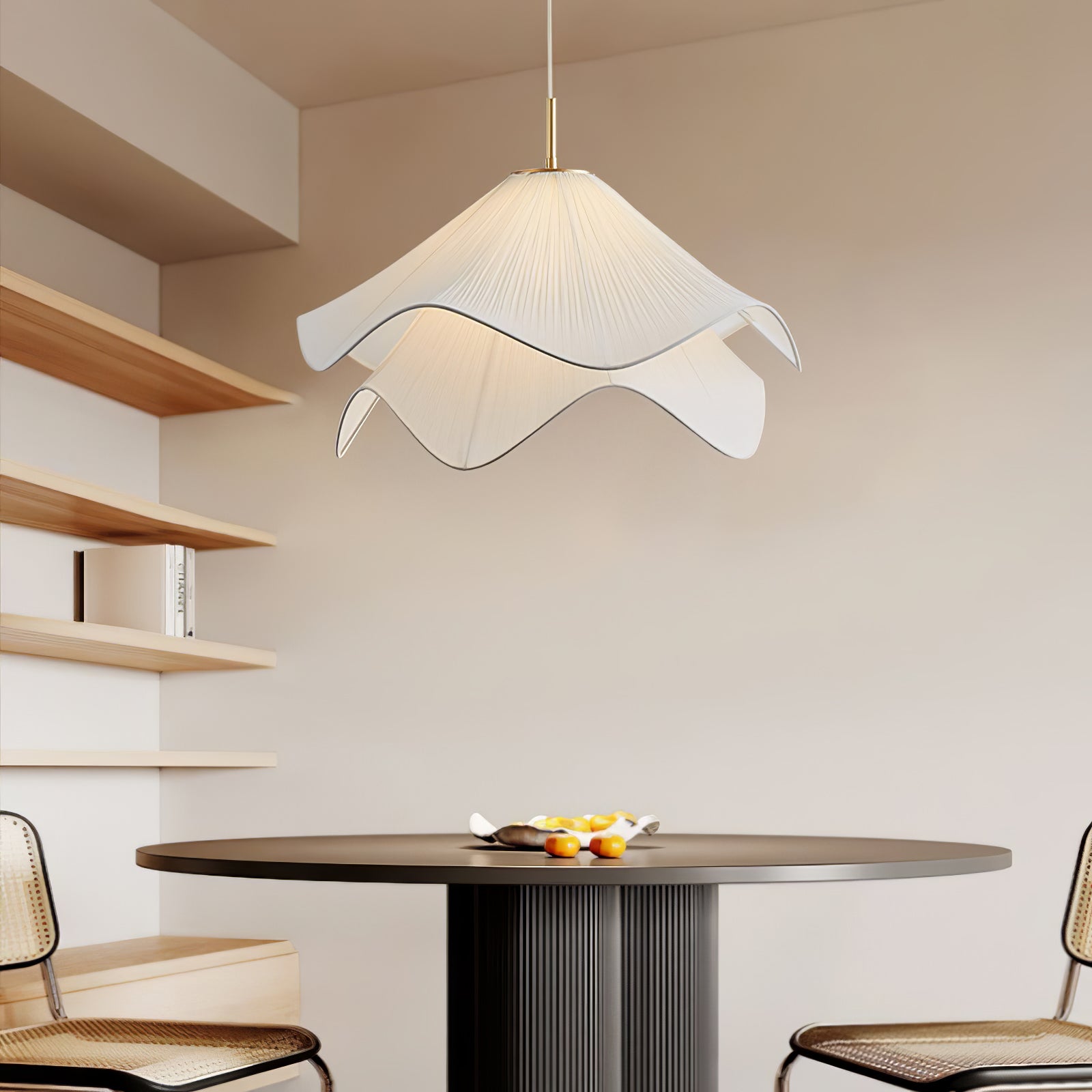 Floral pendant light over a round table