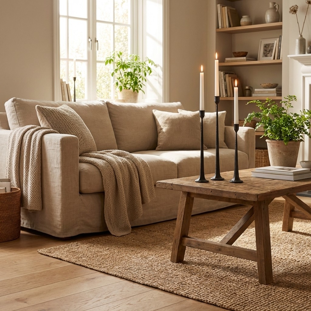 Tegna black taper candle holders on a coffee table in a living room