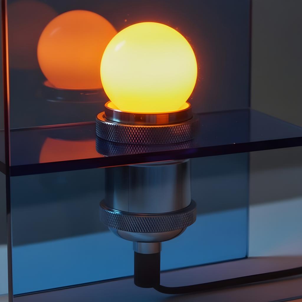 Close-up of glowing bulb through colored acrylic