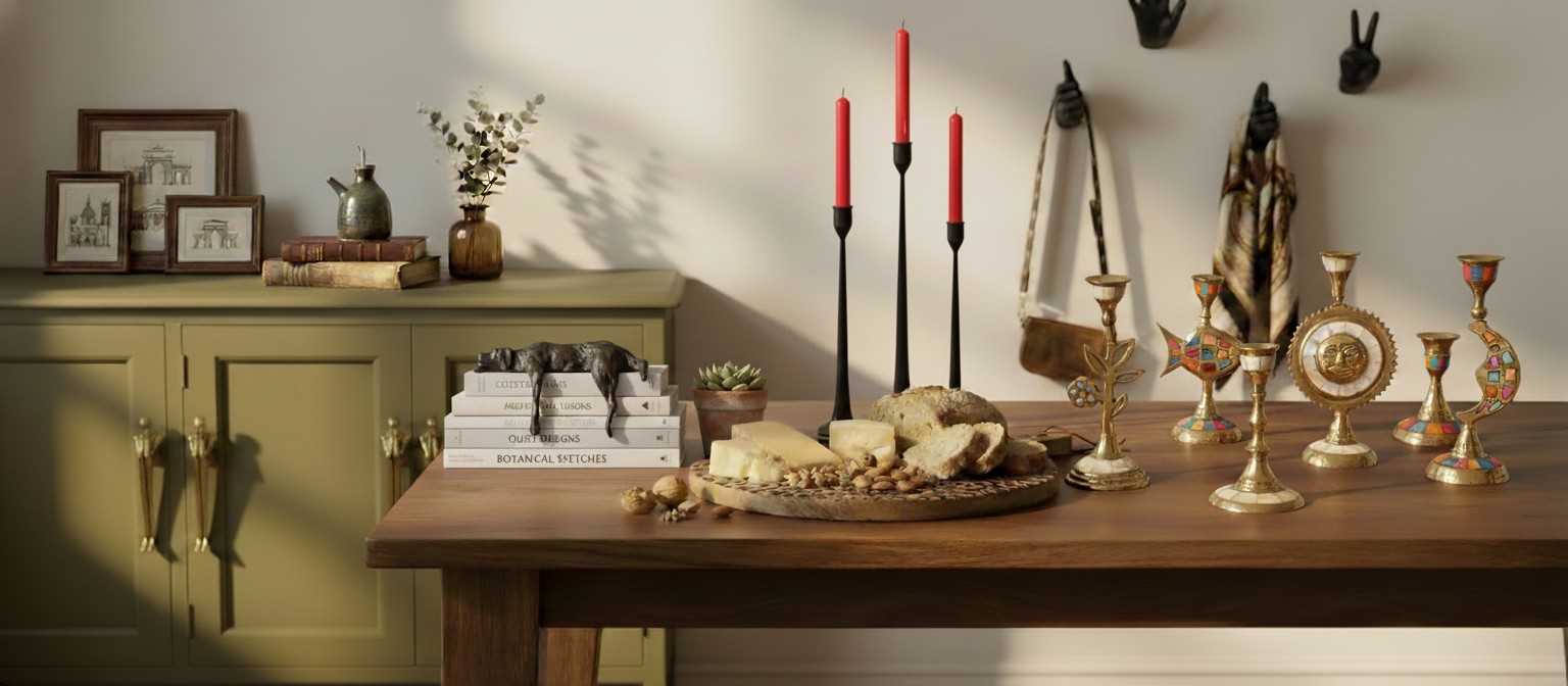 Tegna candle holders styled with signature decor pieces