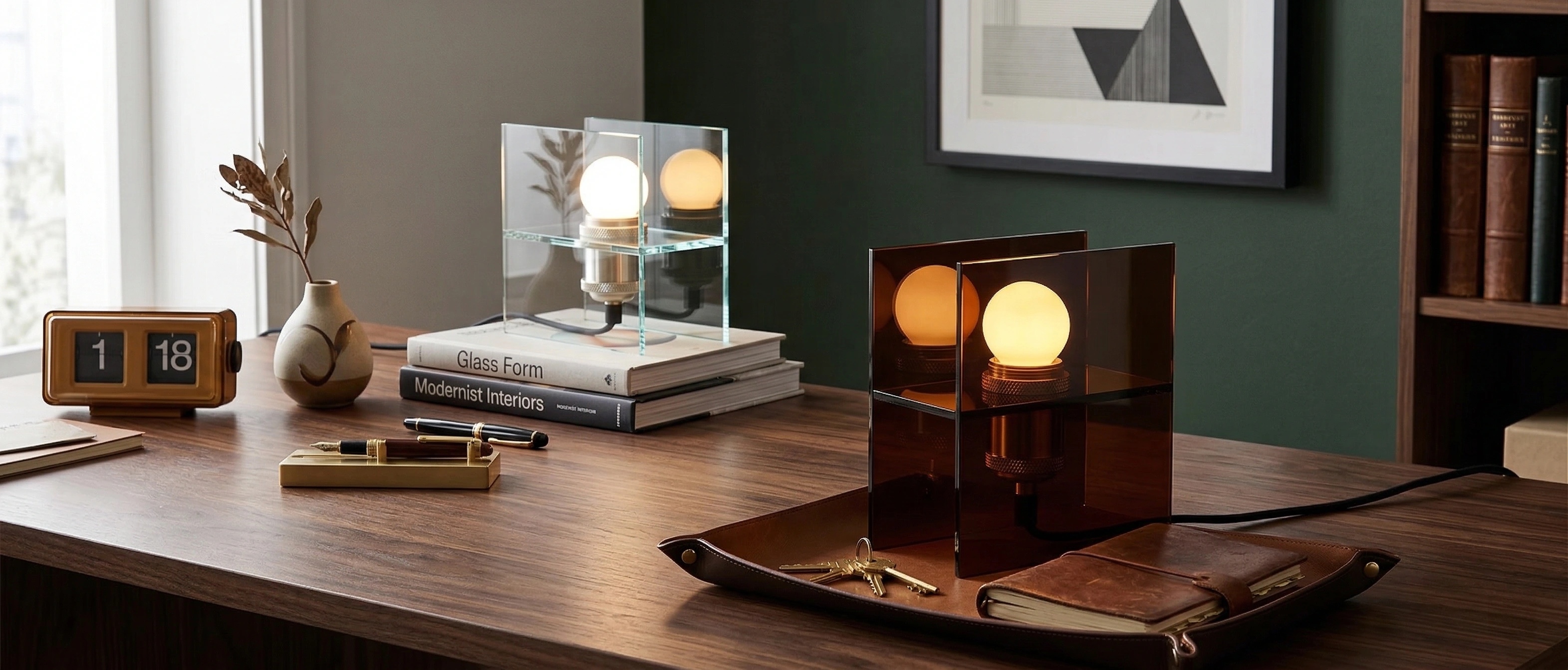Sunset Ocean Horizon Geometry Table Lamp on a desk