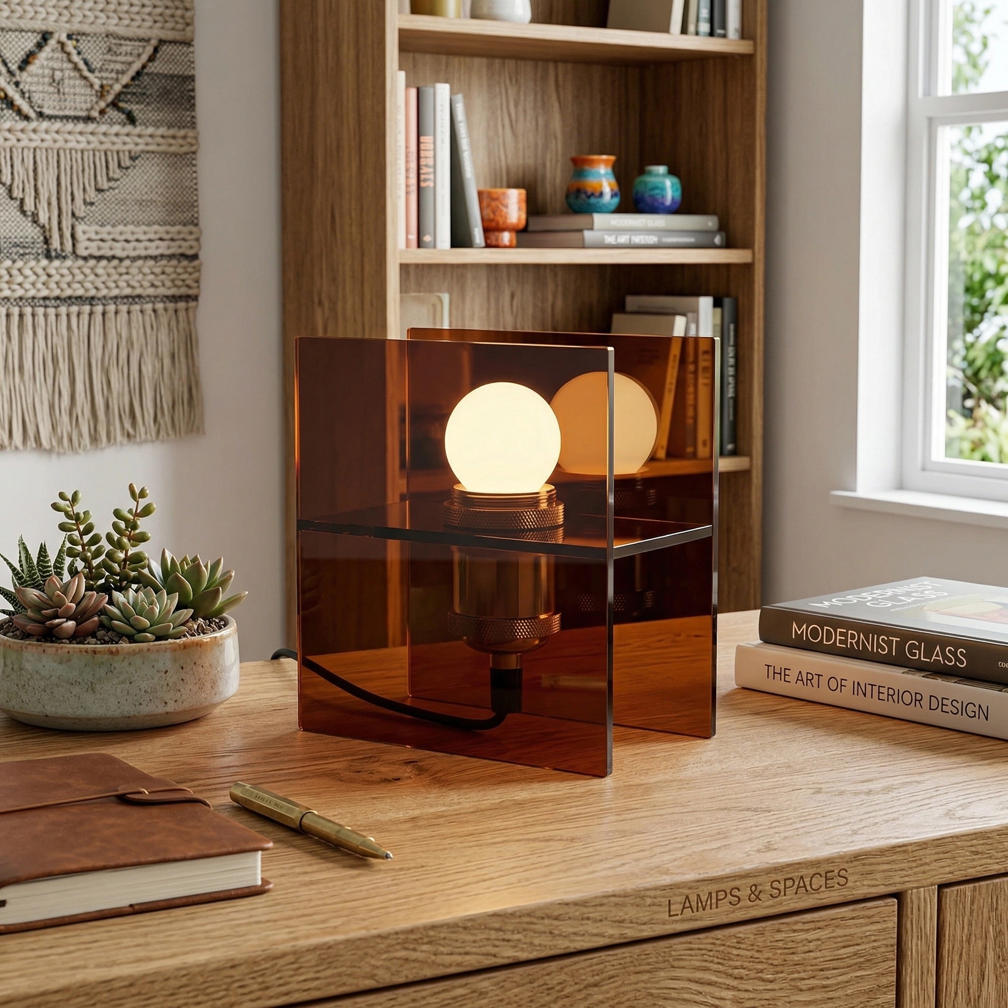 Sunset Ocean Horizon table lamp on a shelf