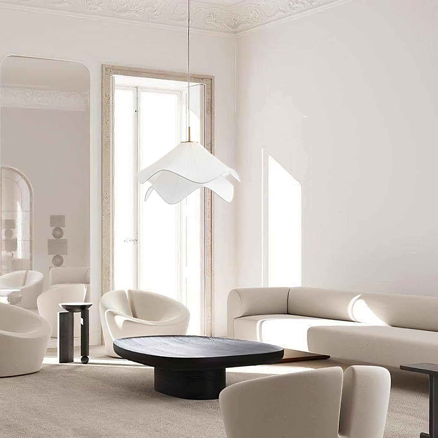 Floral pendant light styled in a living room