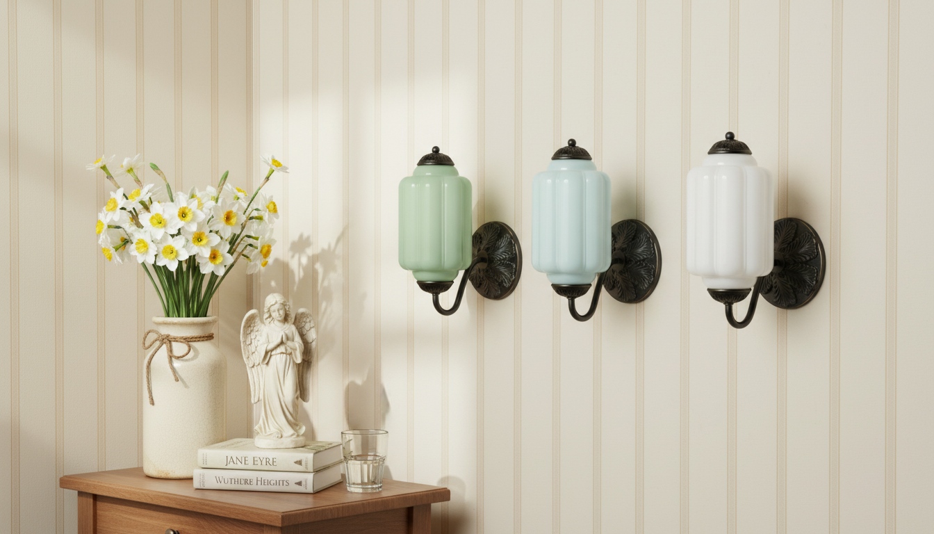 Eloise vintage glass wall sconce displayed on a paneled wall