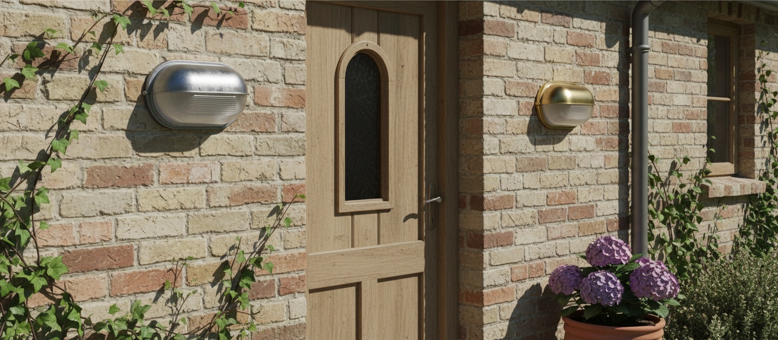 Docka industrial wall lamps mounted beside an entryway