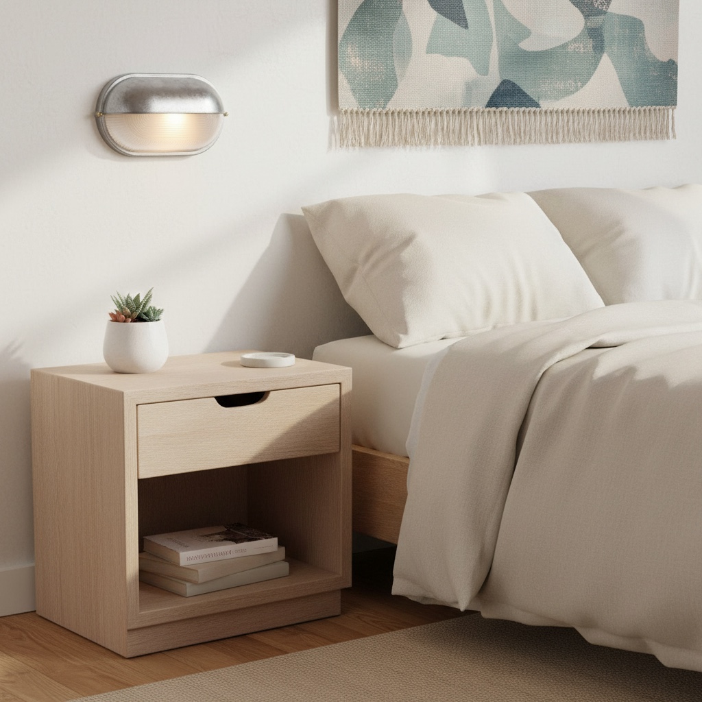 Silver Docka wall lamp beside a bed