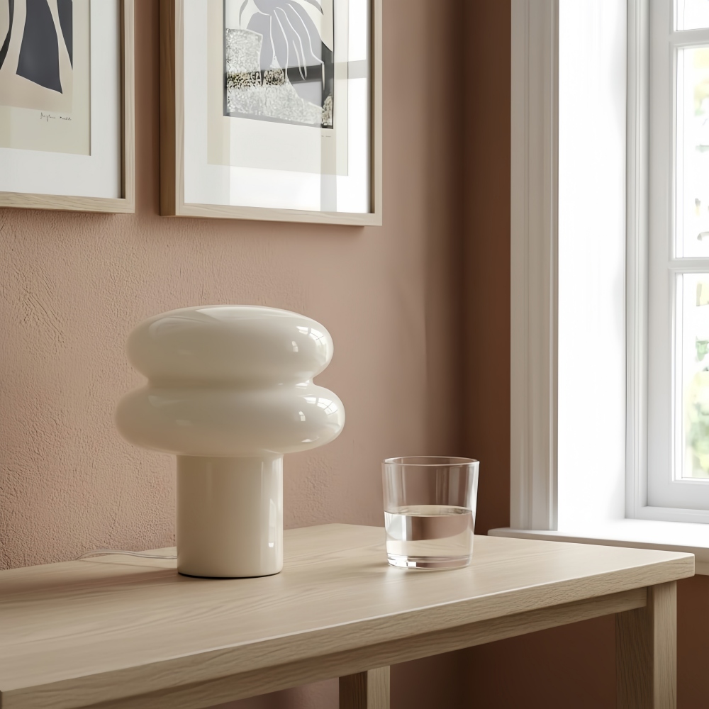 White opal table lamp by a window