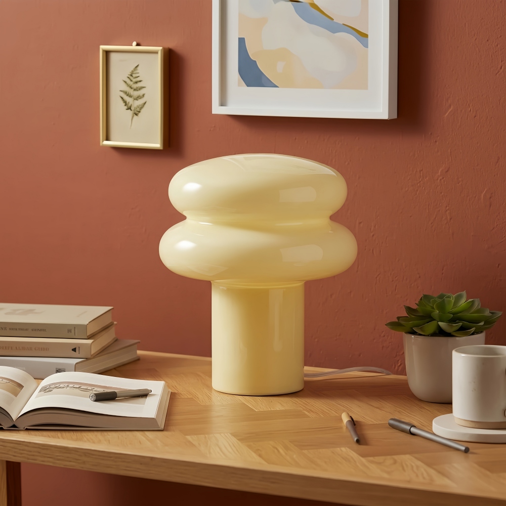 Yellow opal table lamp on a desk