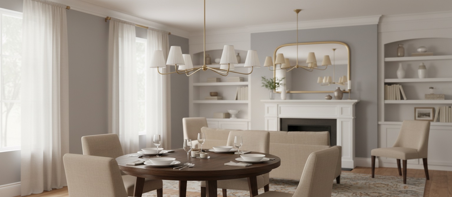 Fibura linear fabric chandelier in a dining room