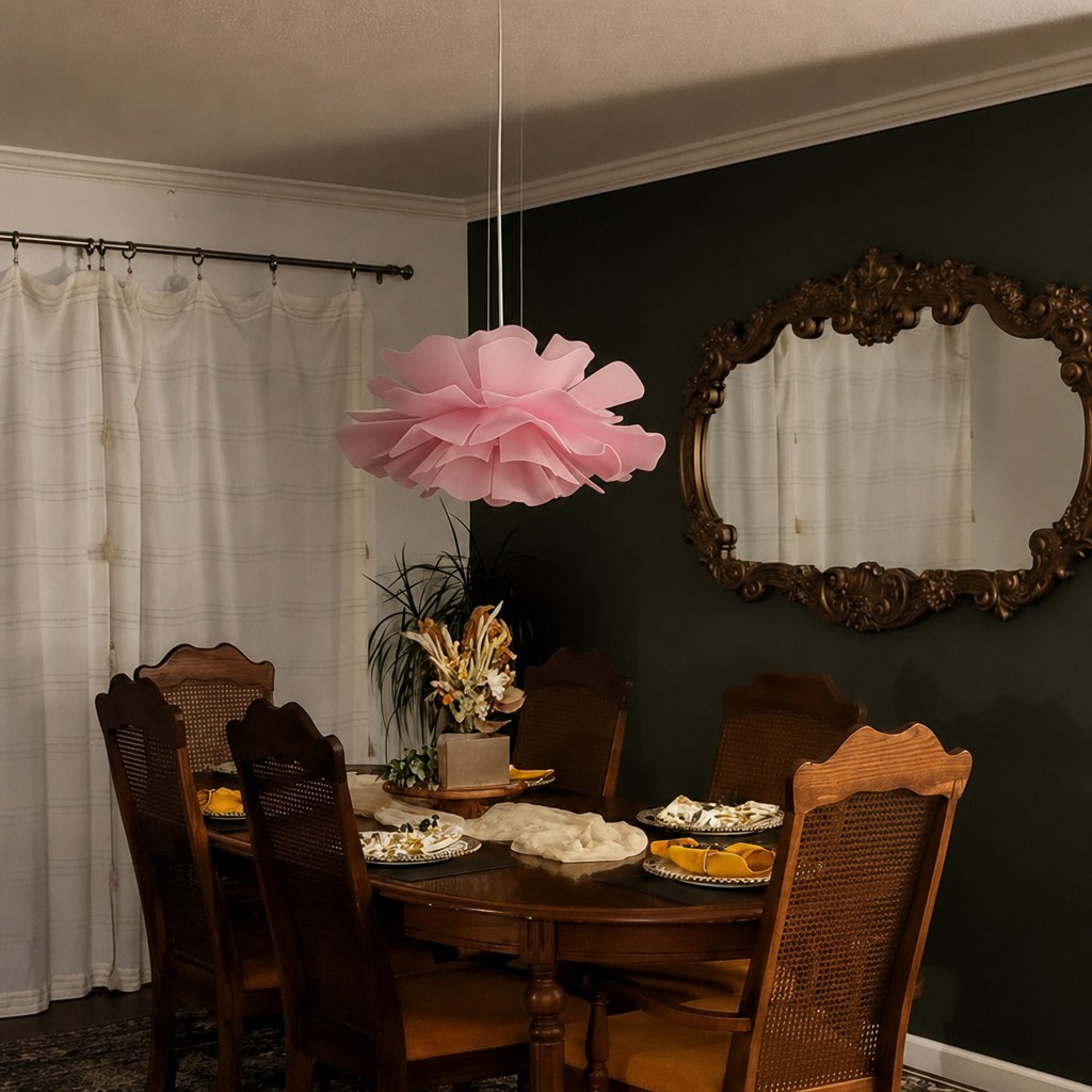 Customer dining room with pink Blossenari pendant lamp